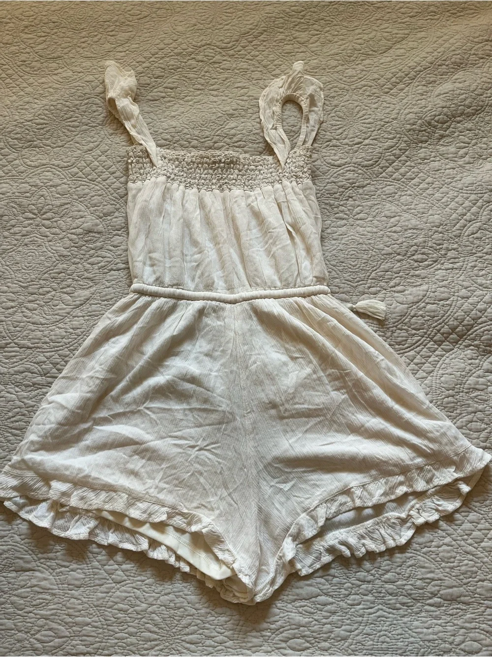 American Eagle Outfitters Embroidered Ruffle Romper Playsuit cream small